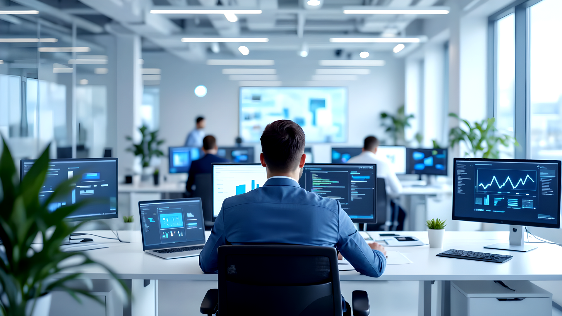 IT Business 1920x1080 Man back screens